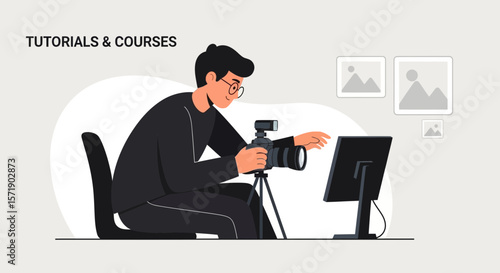 Online Photography Course Instructor With Camera Giving Lessons
