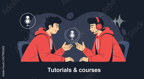 Online Podcast Collaboration Two Speakers Wearing Headsets Recording Session