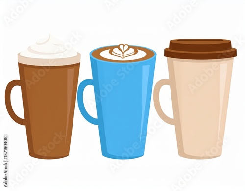 Three Different Coffee Cup Designs On White Background
