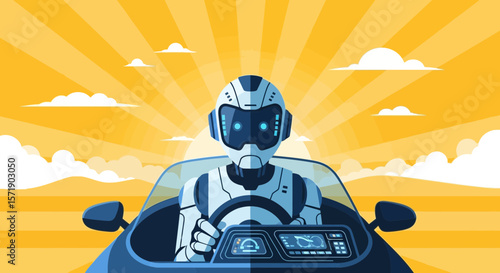Robotic Revolution Autonomous Driving Future Innovations Transportation Tech Illustration