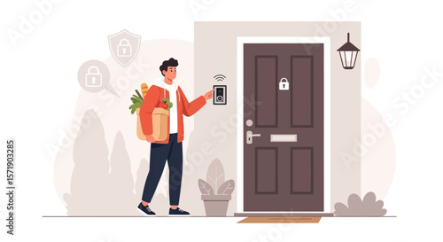 Man Delivering Groceries Rings Smart Doorbell For Secure Home Access