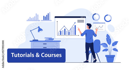 Online Training Courses And Business Tutorials, Analytics Presentation Concept