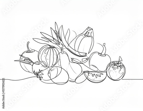 Line Drawing Of Assorted Vegetables