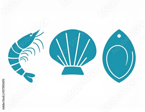 Teal Shrimp Scallop And Fish Illustration