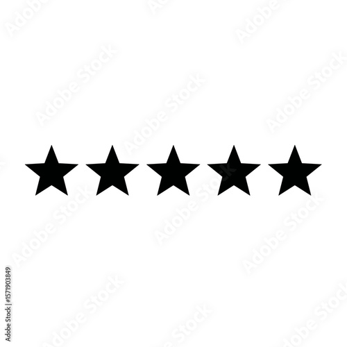 Five black stars in a row representing rating or review system
