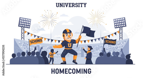 University Homecoming Celebration With Mascot And Cheering Crowds Illustration