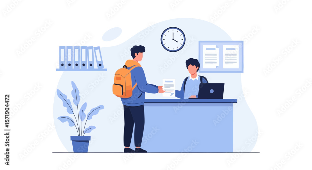 Obraz premium University Student Handing Paper To The Admission Officer At The Desk