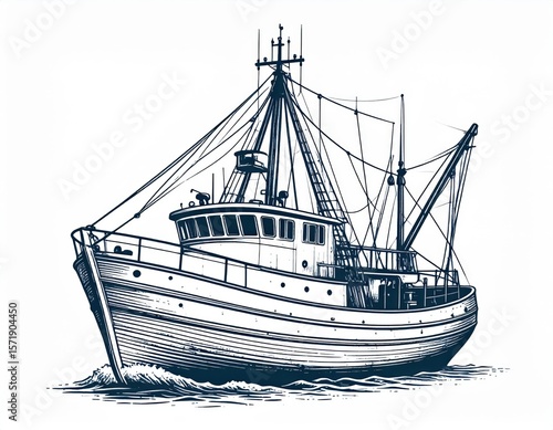 Vintage Fishing Boat Illustration