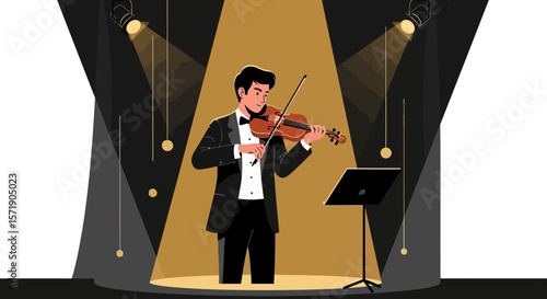 Violinist Performing On Stage Under The Spotlight At The Concert