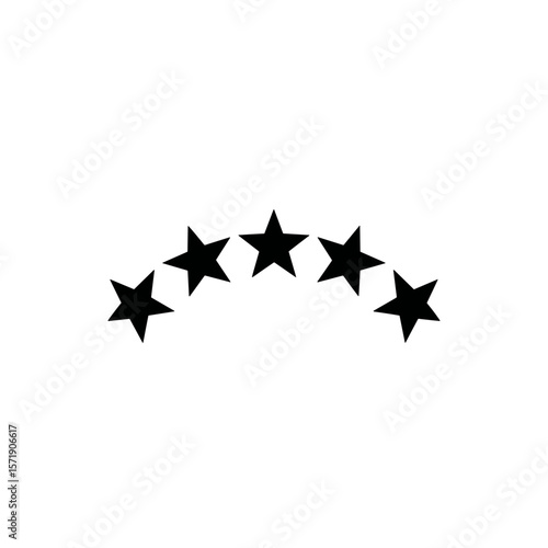 Five black stars in a curved arc shape representing rating or review score
