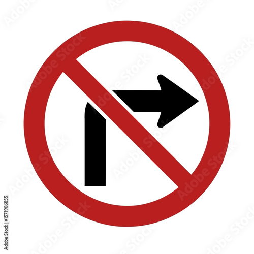 A no right turn sign in red and black, isolated on white background, indicates a traffic prohibition
