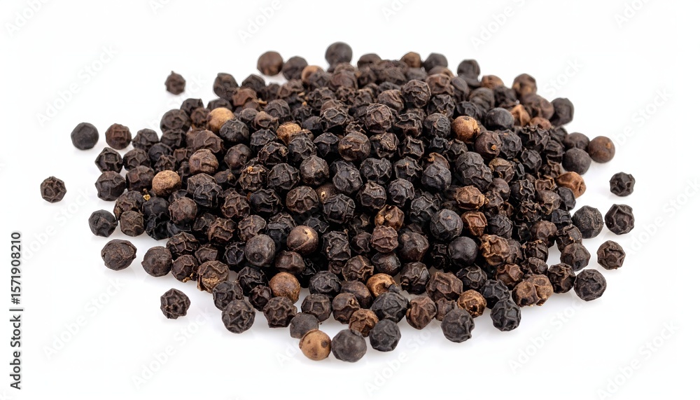 Pile of Whole Black Peppercorns on White Background Pile of Whole Black Peppercorns on White Background