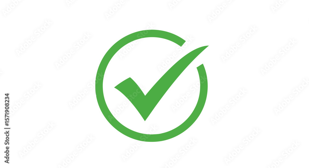 A green check mark inside a circle isolated on white background signifies approval and positive confirmation A green check mark inside a circle isolated on white background signifies approval and positive confirmation