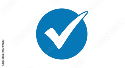 A blue circle with a white check mark isolated on white background represents approval and positive confirmation