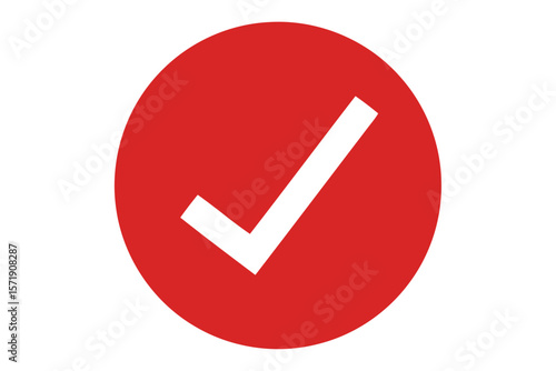 A white check mark inside a solid red circle, isolated on white background
