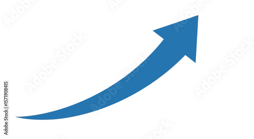 A blue curved arrow pointing upwards, isolated on white background, indicating growth and positive momentum