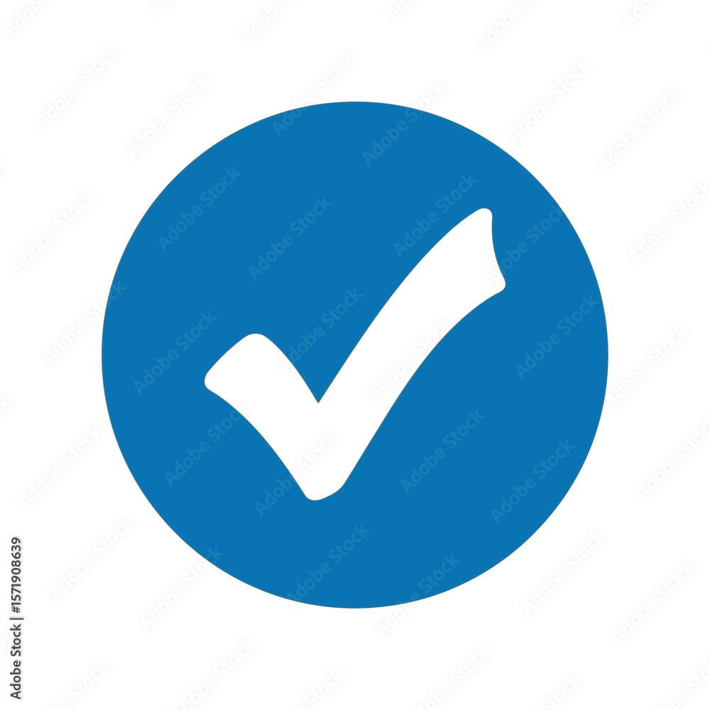 A white check mark is displayed inside a blue circle, indicating approval or a positive choice A white check mark is displayed inside a blue circle, indicating approval or a positive choice