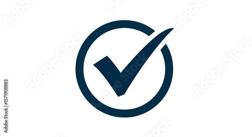 A dark blue check mark inside a circle isolated on white background signifies approval, success, and positive confirmation