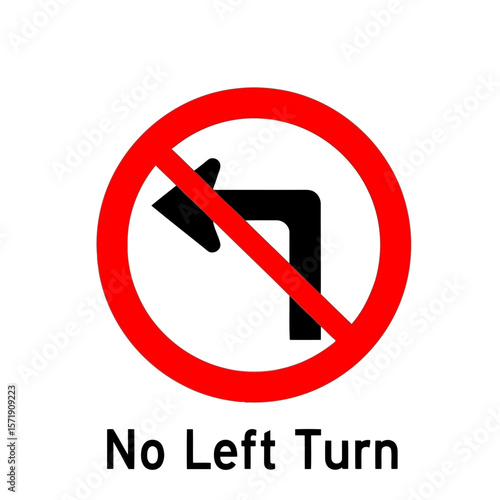 A red circle with a black no left turn symbol isolated on white background
