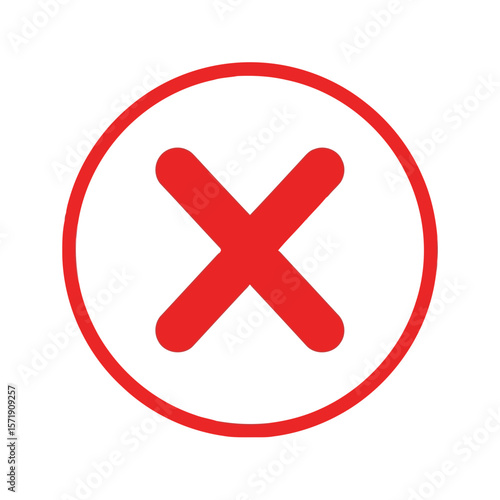 A red circle contains a red cross mark, indicating cancellation or removal, isolated on white background