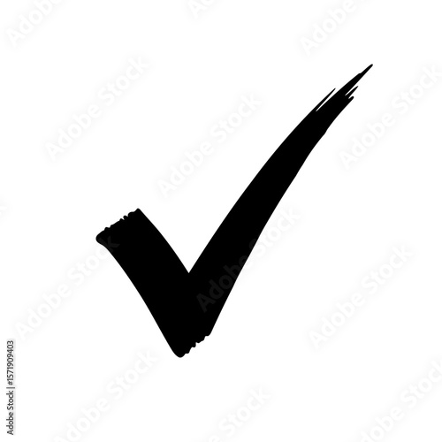 A bold black check mark isolated on white background signifies approval and positive confirmation