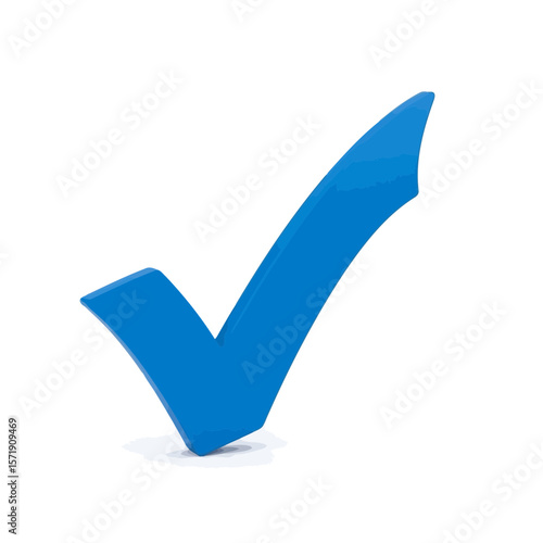 A blue check mark isolated on white background signifies approval, success, and a correct choice