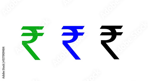 Three rupee symbols in green, blue, and black are displayed isolated on white background