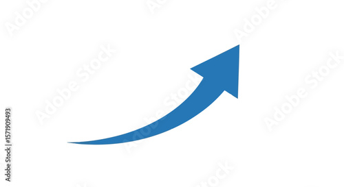 A blue arrow curving upwards to the right is displayed isolated on white background