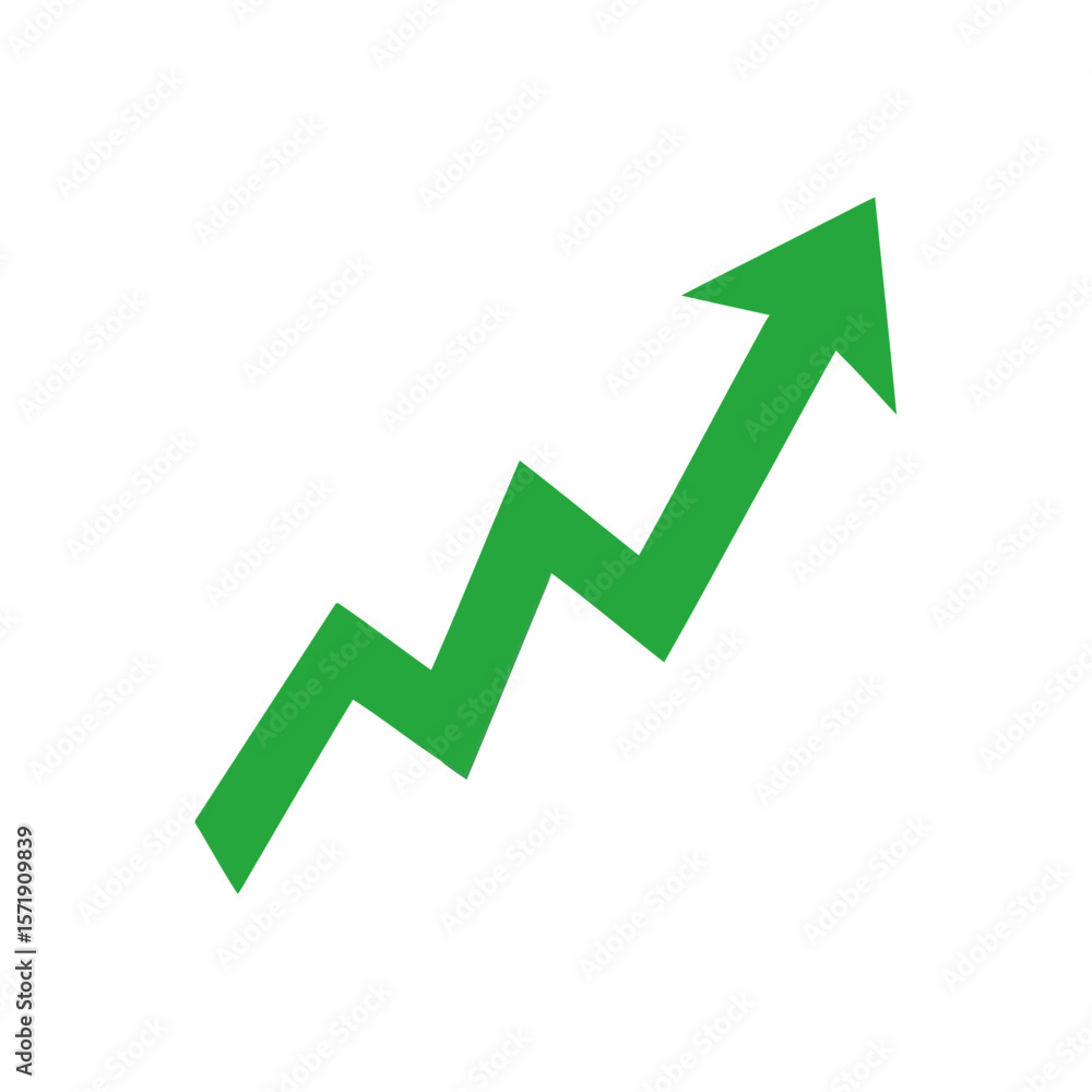 A green arrow pointing upwards shows a positive trend isolated on white background A green arrow pointing upwards shows a positive trend isolated on white background