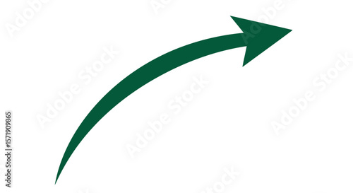 A curved green arrow pointing upwards and to the right, isolated on white background