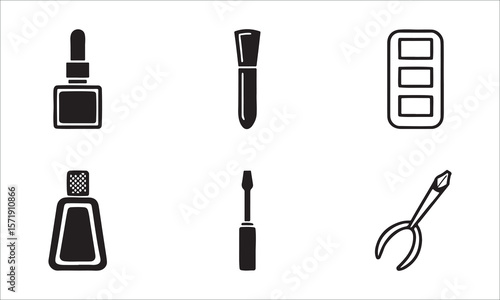 Nail polish bottle mascara brush nail file and nail clippers