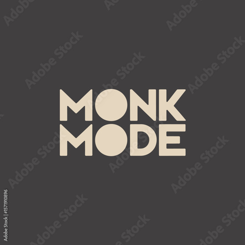 Modern minimalist logo design featuring the words monk mode in a unique font with light beige letters on a dark gray background