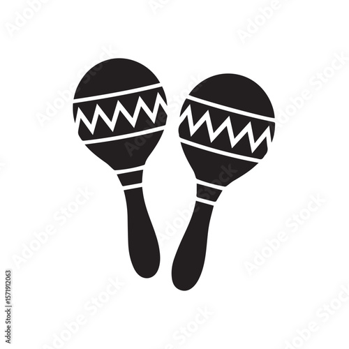 Pair of black silhouette maracas with white zigzag pattern on white background