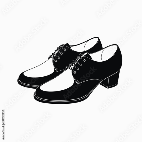 Stylish black and white two tone lace up oxford heels on white background