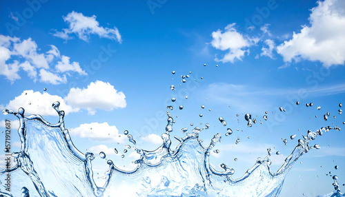 水しぶきと青い空。Splashing water and blue sky.