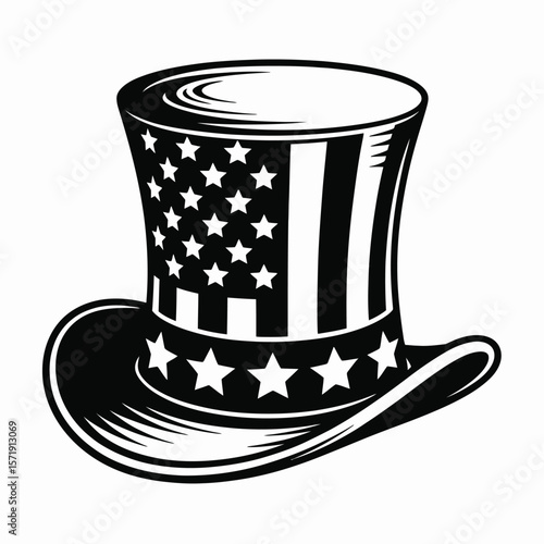 Stylized uncle sam top hat with american flag stars and stripes design