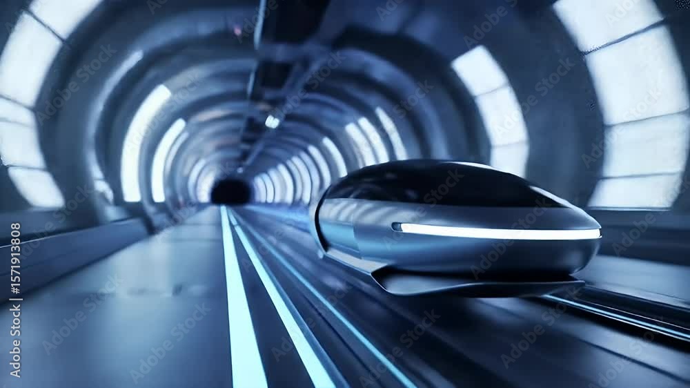 Moving Through Futuristic Tunnel With Capsule Vehicle Slow Motion Moving Through Futuristic Tunnel With Capsule Vehicle Slow Motion
