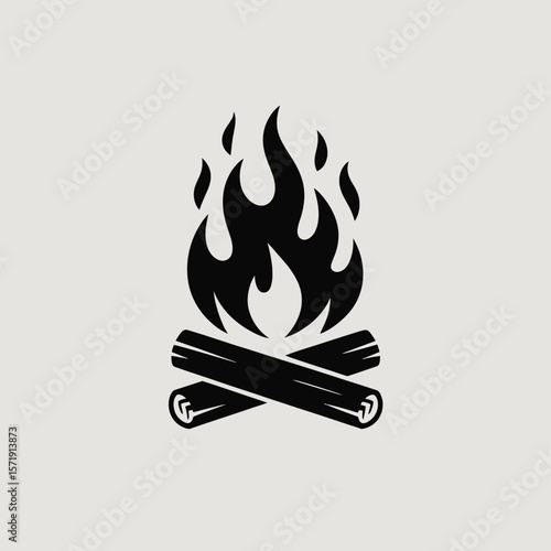 Simple black silhouette of a campfire with flames and crossed logs