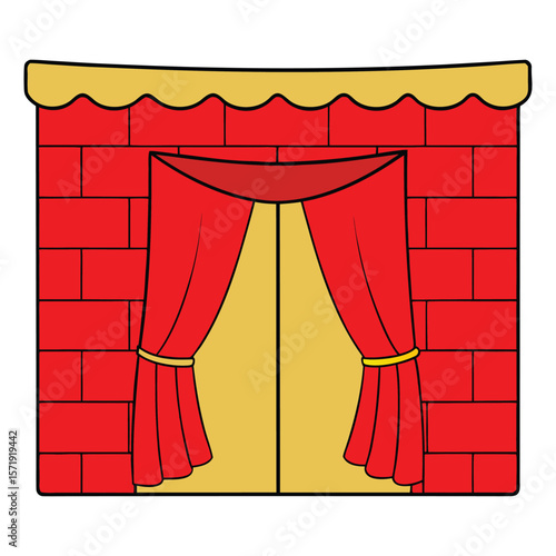 Rich red curtains drape elegantly against a rustic brick wall, blending vibrant warmth with textured charm, creating a bold, cozy, and inviting atmosphere.
