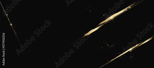 Luxury Black and Gold Abstract Background with Golden Lines and Glitter