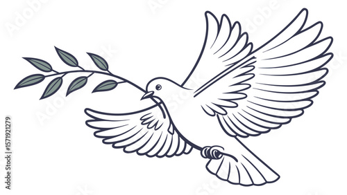 Flying White Dove Holding Olive Branch Symbol of Peace Illustration