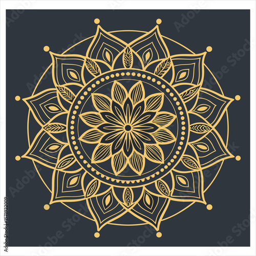 Intricate floral mandala design with teal, re,d and yellow colors