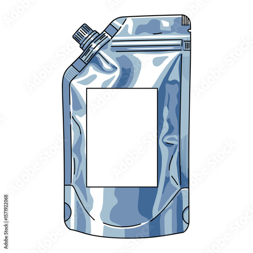 Modern Silver Pouch Packaging Mockup for Liquid Products Display with Customizable Label Area and
