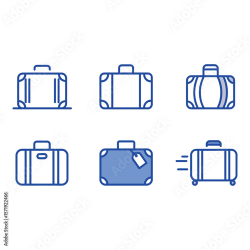 Blue Line Icon Set Suitcases Travel Bags Luggage Journey Vacation