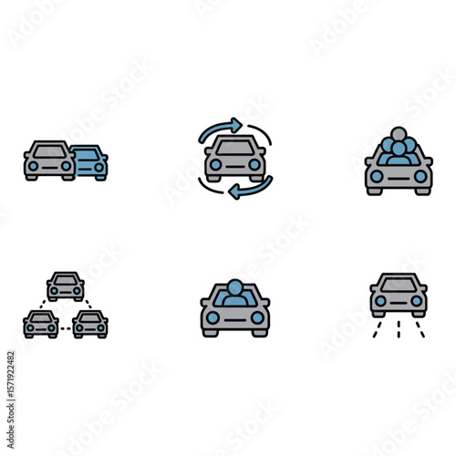 Car Sharing Network Icons Modern Flat Design Transportation Ride Sharing Commute Vehicle Exchange