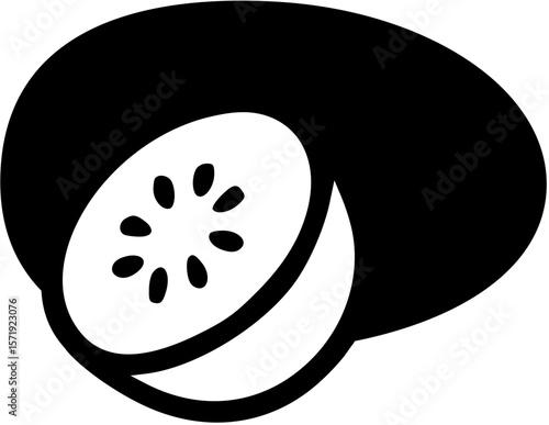Black and White Kiwi Fruit Slice Icon with Seeds and Peel