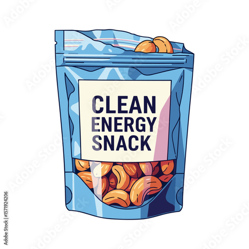 Cashews in a Blue Package - Clean Energy Snack Illustration for Healthy Lifestyle 55-Character