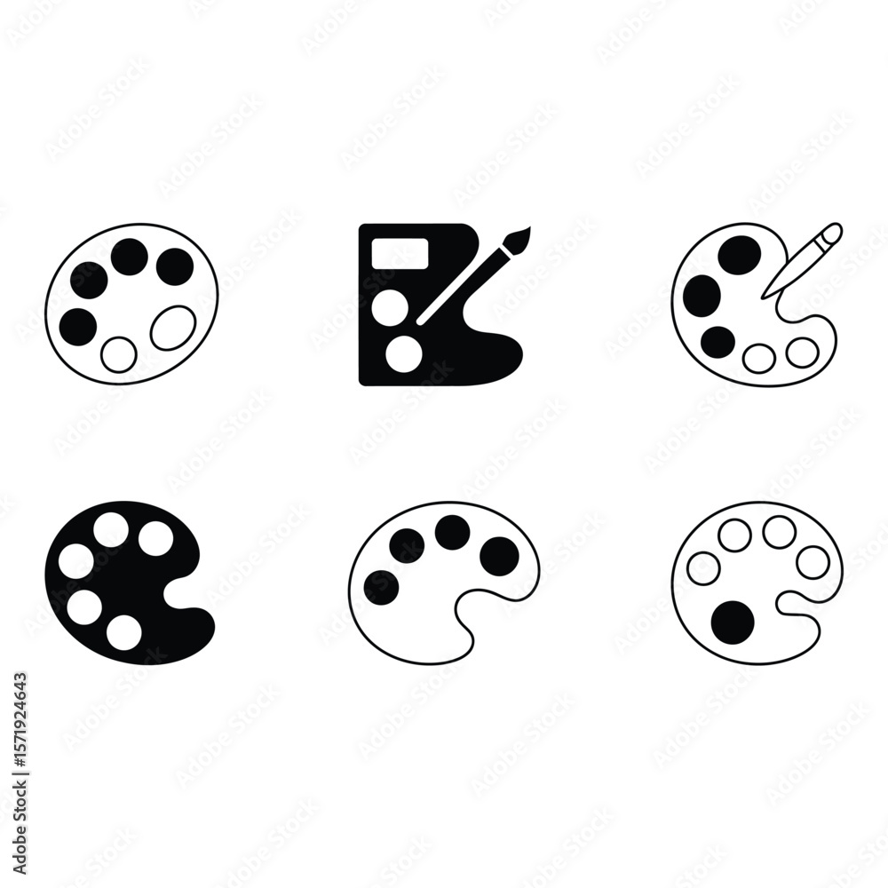 Obraz premium Set of Six Artist s Palettes Black White and Line Art Icons Graphic Design Elements