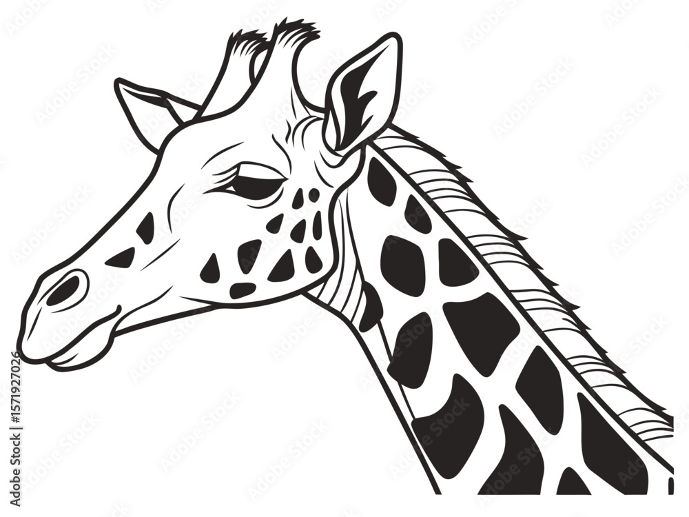 Naklejka premium Stylized black and white illustration of a giraffe s head and neck