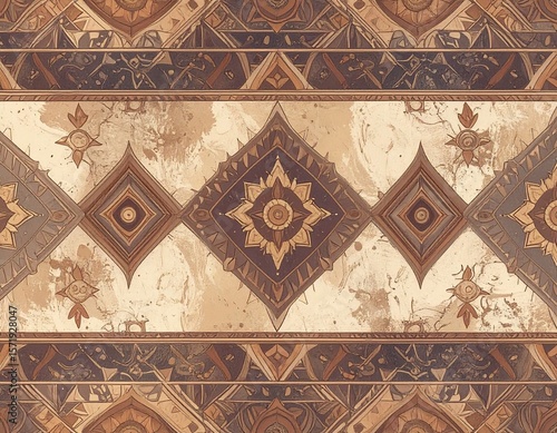 Aztec-inspired bohemian pattern in earthy tones